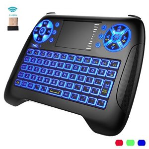 Read more about the article [3-Color Backlit] Wireless Mini Keyboard Touchpad Remote Rechargeable,2.4GHz USB Air Remote Mouse Handheld Remote Keyboard For Windows,Mac Mini,Google Android TV Box,Kodi,Raspberry Pi,HTPC,XBOX,PS3